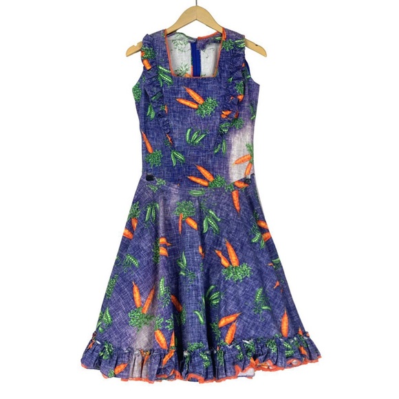 Handmade Peas + Carrots Cottage Core Denim print 2 pc Co Ord Top and Skirt Set - Picture 1 of 4